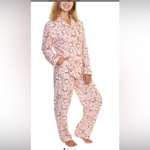 Pink & Brown Button-Up Fleece Pajama Set - Picture 2 of 13